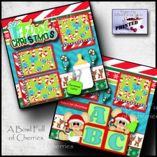 BABY'S 1st CHRISTMAS  2 premade scrapbook pages paper printed boy girl  CHERRY