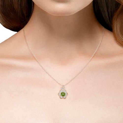 Peridot & Diamond Floral Halo Pendant Necklace 5/8 ctw 14K Gold JP:266067 - Picture 16 of 16