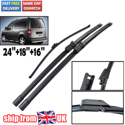 Set Front & Rear Flat Windscreen Wiper Blades 24''18''16'' For VW Touran 06-10