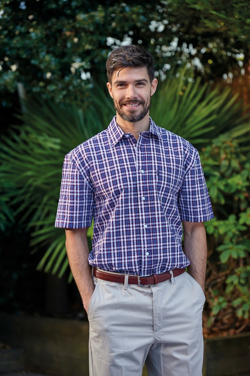 blue white check shirt mens