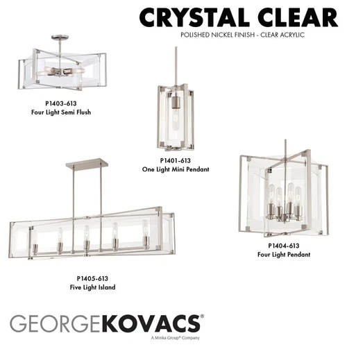 George Kovacs P1404-613 Crystal Clear 4-Lights Polished Nickel Candle Pendant - Picture 5 of 6