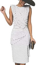 Women's Vintage Crew Neck Polka Dot Bodycon Sleeveless Wrap Midi Pencil Dress