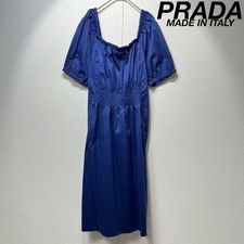 PRADA Dress A-Line Balloon Sleeve Design Navy Size 42 Excellent Condition