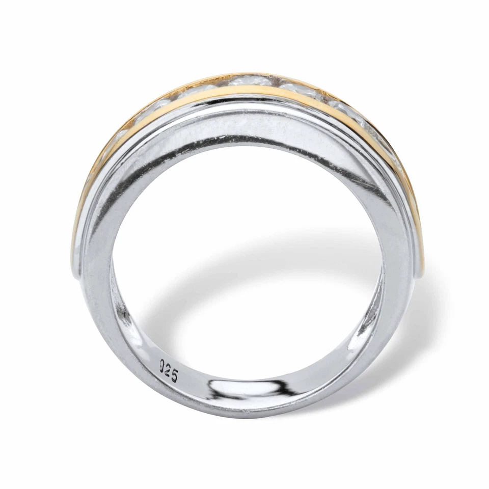 Anillo de plata de ley chapado en oro de 18k y platino con circonitas cúbicas de 1,10 quilates para hombre Foto 2 de 4