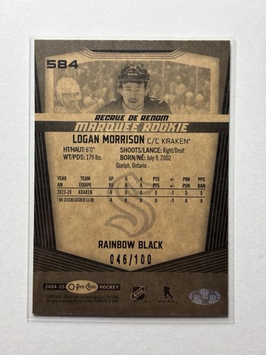 2024-25 O-Pee-Chee LOGAN MORRISON Marquee Rookie Rainbow Black /100 Kraken - Bild 2 von 2