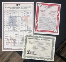 Cardinals Game Used Lineup Card Signed Rolen, Pujols record breaking gm- MLB COA