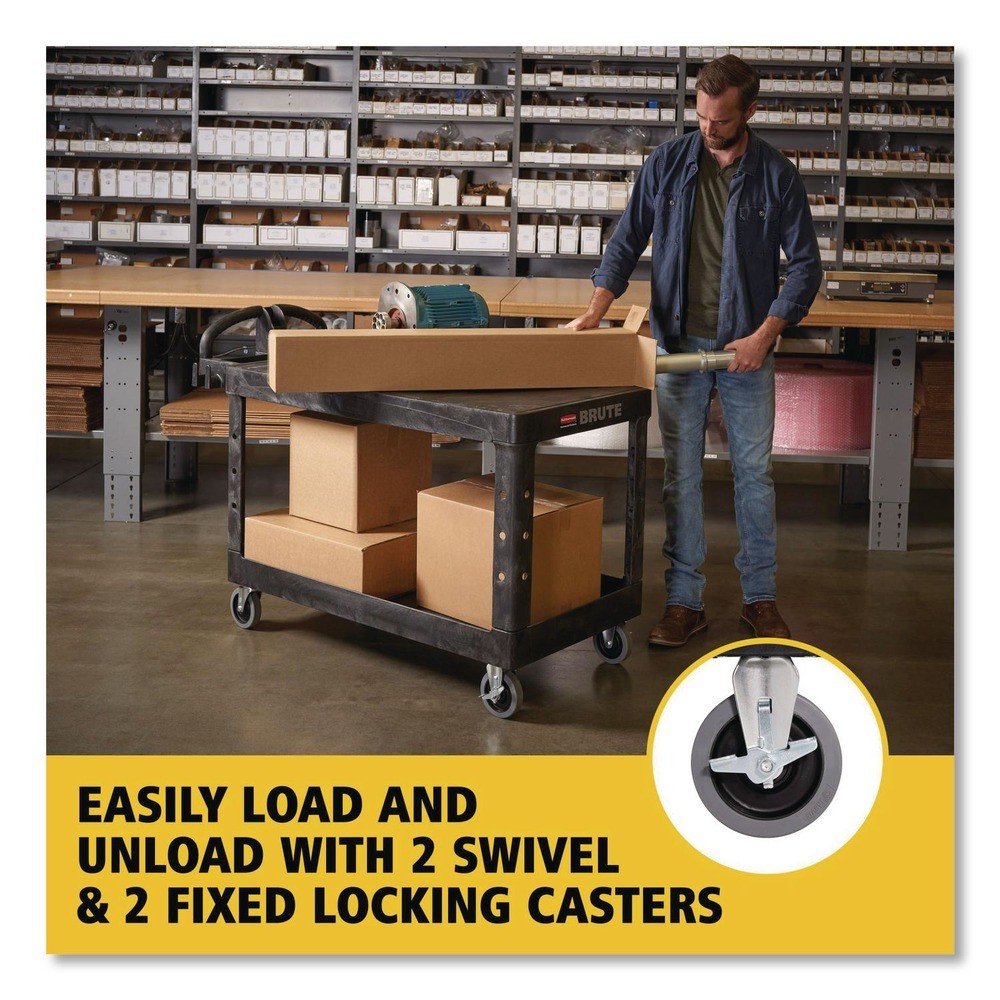 Rubbermaid Commercial 4545BLA 25.25" x 54" x 36" 2 Flat Shelf Utility Cart New