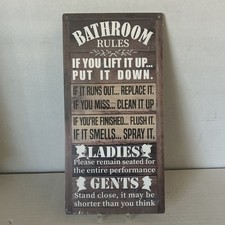 Rustic Bathroom Rules Wood Wall Decor Sign - Funny Hanging Toilet Signs and Prin
