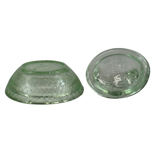 Vintage Mini Duck-On-Nest Basket Salt Cellar Trinket Clear Green Glass 2.25" H - Picture 5 of 5