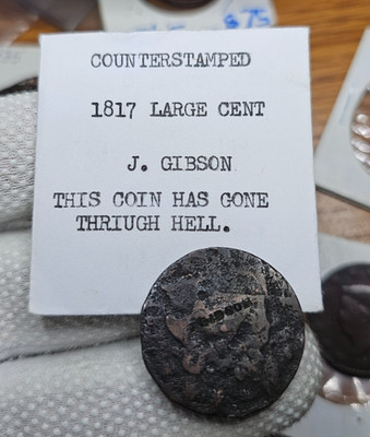 1817 Large Cent Counter Stamped J. GIBSON Brunk G - 215