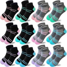 Bemeol 12 Pairs Girls Socks Kids Low 7-10 Years, 6 Black,6 Grey