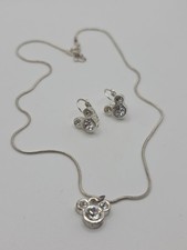 Disney MICKEY MOUSE Silver Tone Crystal Charm Dangle Earrings  Necklace Set