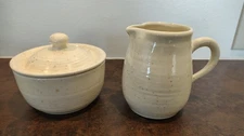 FRANCISCAN COUNTRY CRAFT ALMOND CREAM SUGAR BOWL W/LID & CREAMER PITCHER