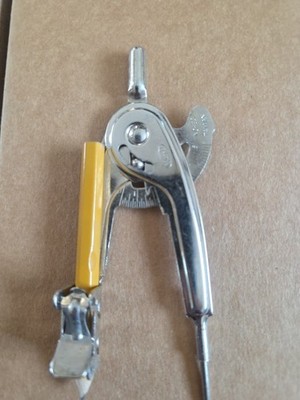VINTAGE EMPIRE DRAFTING COMPASS TOOL W/ PENCIL PROTRACTOR SCHOOL MATH CLAMP