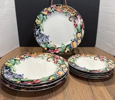 Set Of 4 Vitromaster RAIN FOREST  Stoneware DINNER PLATES & 4 SALAD PLATES 1993