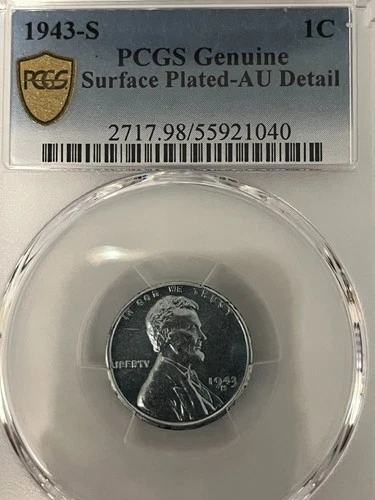 1943 S Steel Penny, Gold Shield AU Detail, PCGS Genuine, AWESOME!!!!