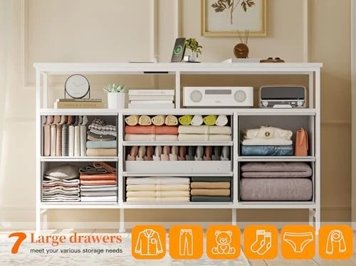 55 дюймов комод подставка для телевизора 55,1 «D x 11,8» W x 31,5» H (7 ящиков) белый - Изображение 2 из 4