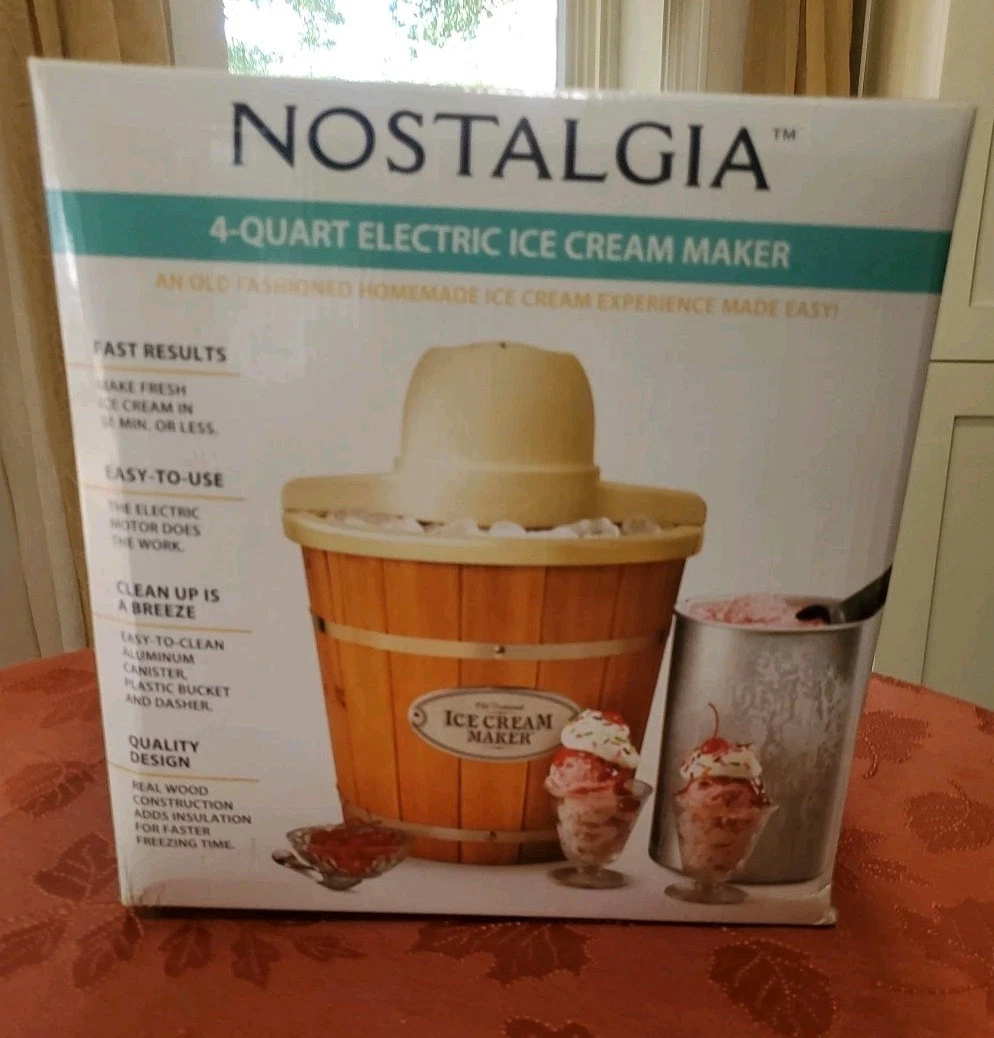 Nostalgia Electric 4-Quart Real Wood Bucket Ice Cream Maker, New