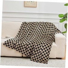Checkered Throw Blanket Flannel Fleece Soft Cozy 50"X60" Black Brown