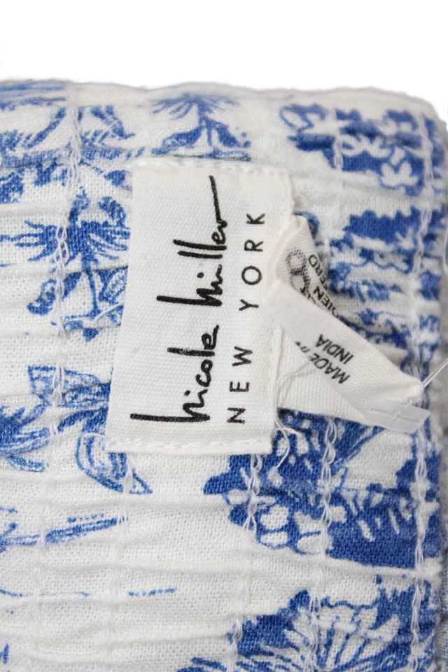 Pantalones al tobillo para mujer Nicole Miller de lino estampado tropical reunidos azules talla S Foto 4 de 4