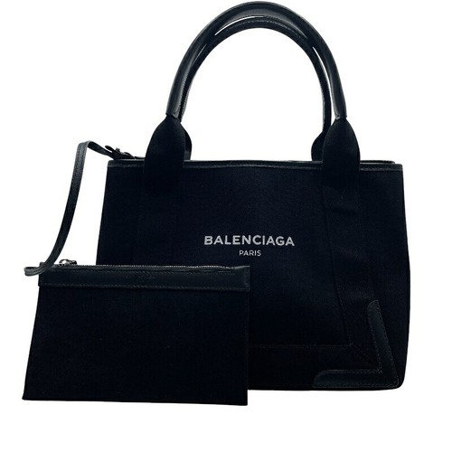 BALENCIAGA Navy Cabas S Canvas Black Tote Bag Unisex Pouch Dust Bag