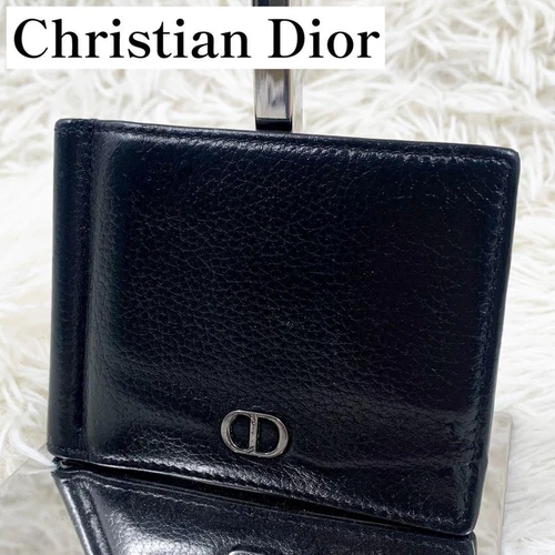 Pince à billets Christian Dior logo CD double pli cuir noir bon état homme Fa