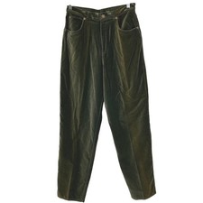 Vtg Olive Green Velvet Velour Pants High Waisted Straight Leg Wms 10 Distressed