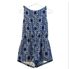 Vineyard Vines Floral Romper Blue White Sleeveless Size L Girl Tween