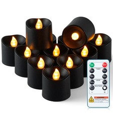 12 PCS Flameless Candles Remote Control Timer LED Votive Battery Black Base