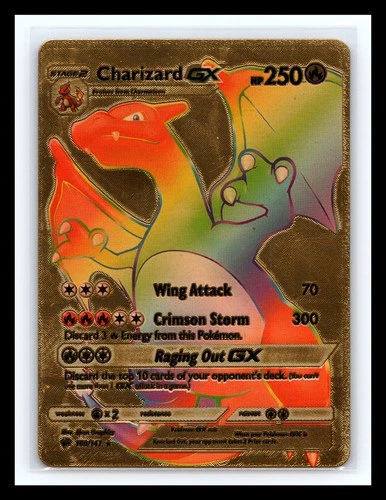 💥  Pokemon Charizard GX Rainbow Gold Foil Card 150/147