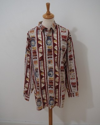 SIGNUM Herren Hemd Gr. XL Bunt Baumwolle Comfort Fit Langarm Muster Vintage