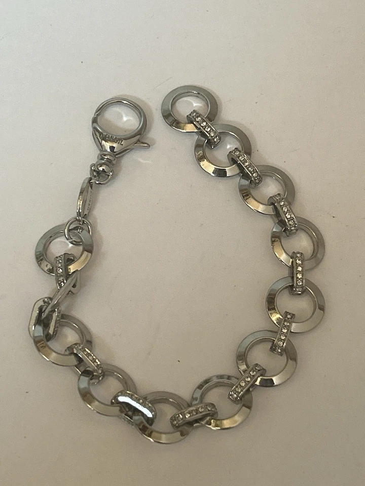 PULSERA CADENA INICIADORA ENCANTO CRISTAL PAVÉ REDONDO TONO PLATA FÓSIL B10 Foto 3 de 3