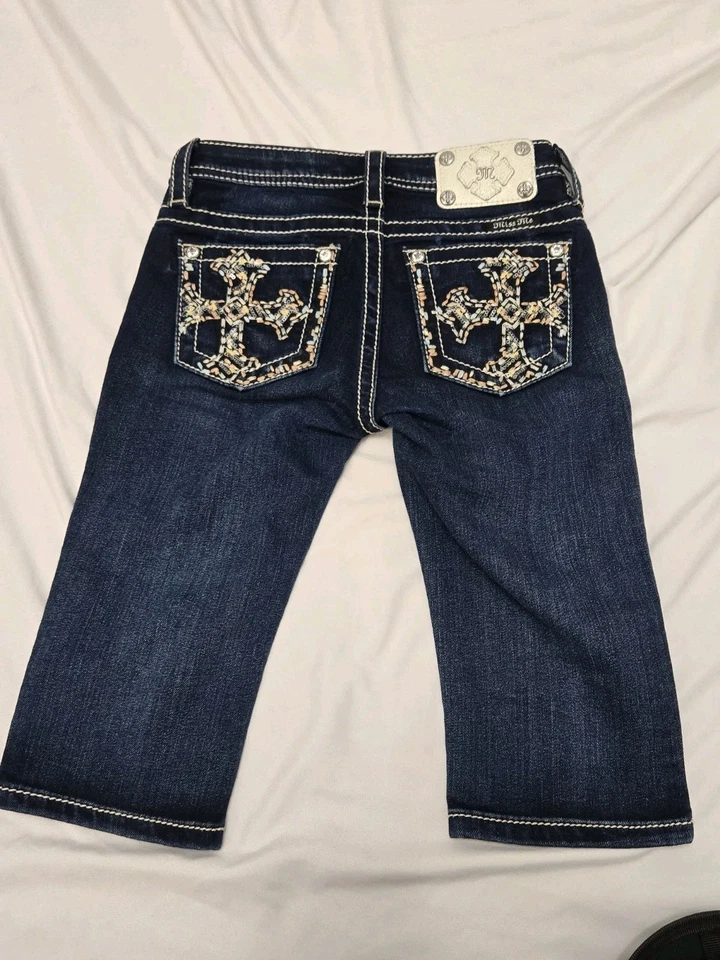 Pantalones de mezclilla elásticos azules capri Miss Me Girls JK7584P2 talla 10 diseñados brillantes EE. UU. Foto 2 de 4