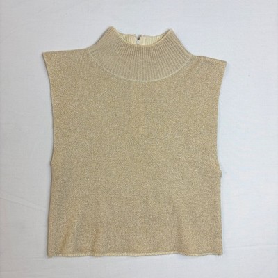 Bechamel II Womens Gold Metallic Mock Neck Sleeveless Knit Top Small Luxury