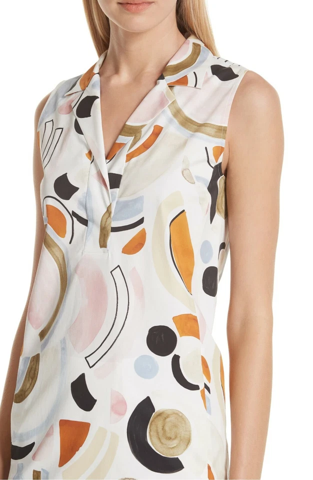 LAFAYETTE 148 New York Mod Mid-Century Abstract Print Collar Shift Shirt Dress 6 - Image 4 of 4