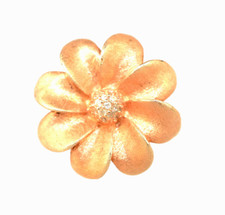 STERLING SILVER BRUSHED ROSE GOLD VERMEIL 3-D FLOWER RING W/ CZ CENTER SIZE 8.25