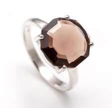Natural Smoky Quartz Octagon Shape Engagement Ring 925 Sterling Silver Jewelry