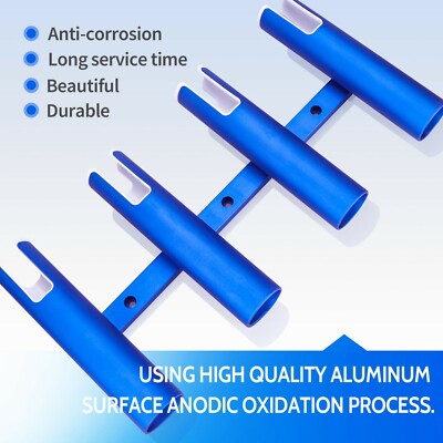Blue Aluminium Fishing Rod Holder 4 Tubes Linked Boat Rod Holder Wall Mounted 