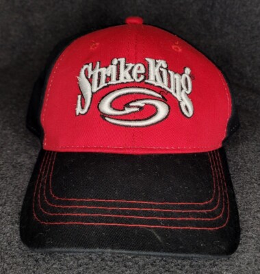 Strike King Hat Baseball Cap Fishing Lures Black Red Mens Adjustable  Embroidered
