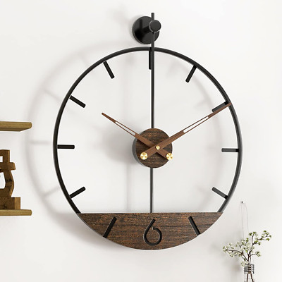 Large Modern Walnut Wall Clock - Silent Non-Ticking Decor for Home & Office