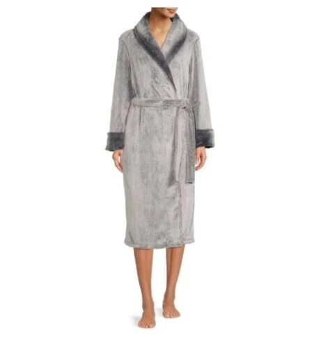 MUJER MINKY SUPER SUAVE PIEL ELEGANTE BATA - GRIS Foto 2 de 4