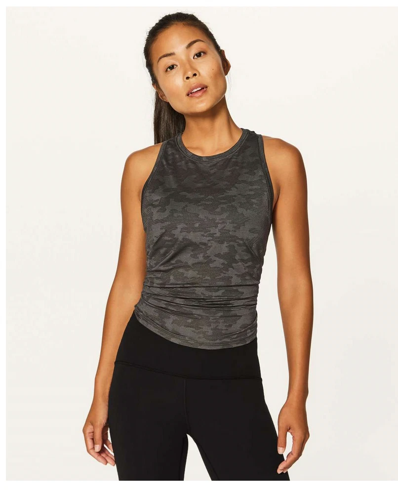 LULULEMON ~ Size 6? ~ SILVERESCENT Deep Green Camo MILES AHEAD Tie Back Tank a38