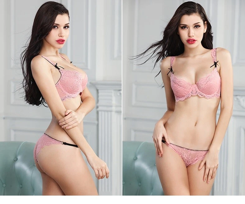 Lote de sujetador y sujetador de malla transparente súper delgada de copa para mujer + calzoncillos 40D C Foto 4 de 4