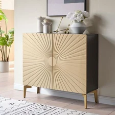 Kings Brand Storage Cabinet Accent Sideboard Buffet Console Table, Gold/Black