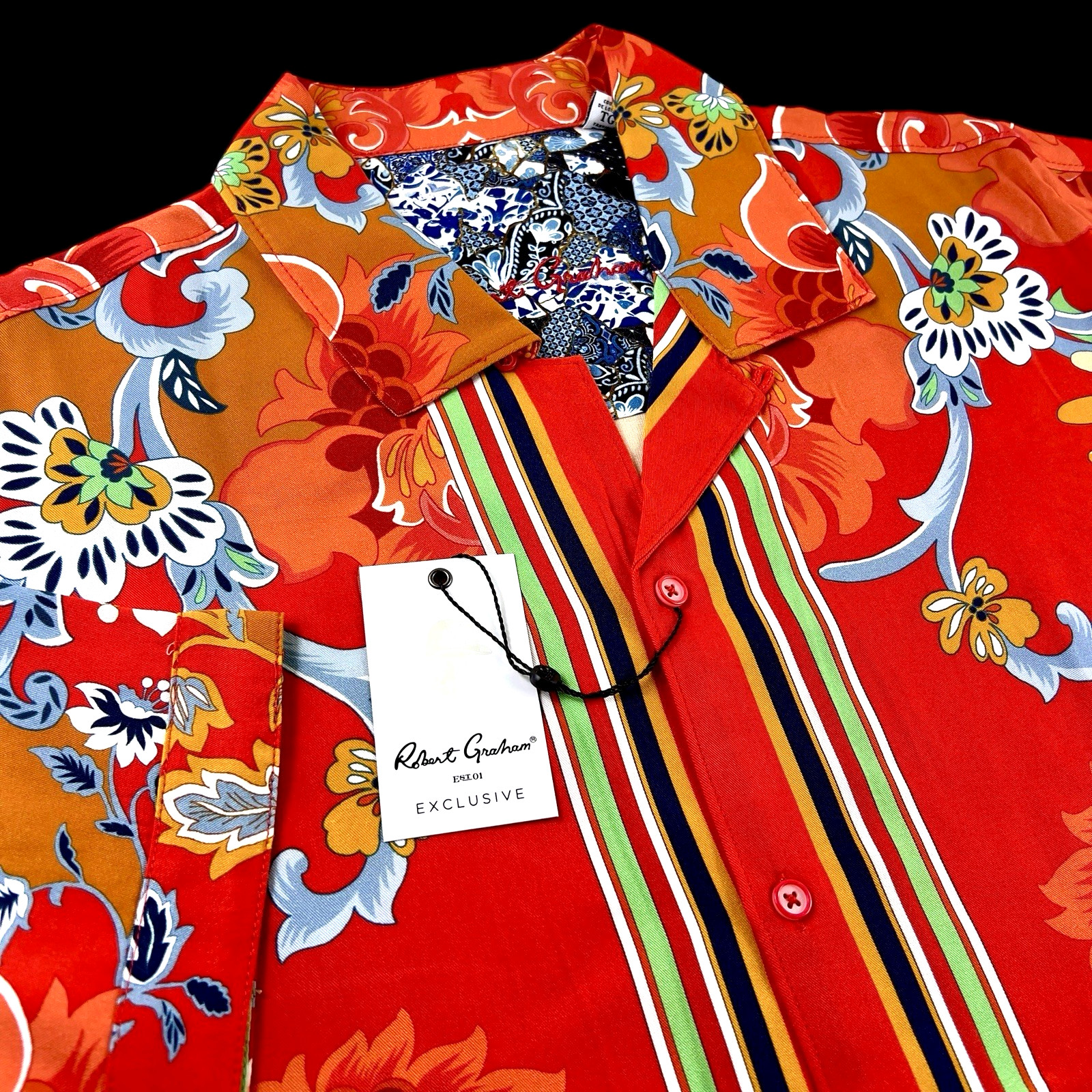 Camisa Manga Corta Robert Graham TAJ Exclusiva Geo Tropical Calce Ocio 2XL $258