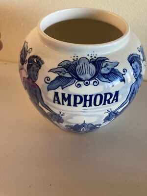 Delft Blue Holland Antique Amphora Tobacco Jar Hand Painted 6 1/4