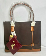 Diane von Furstenberg Brown Tote Logo Faux Leather Trim Mag Snap Gold HW
