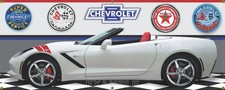 2014 Corvette Stingray Convertible Artic White Garage Scene Banner Mural Art