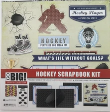 Go Big Hockey Themed Paper and Stickers Scrapbook Kit 12 Inch by 12 Inch