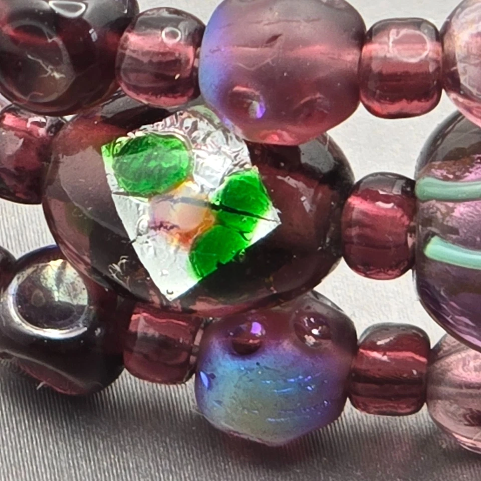 Pulsera de Colección Plata de Ley Púrpura AB Hoja de Cristal y Cuentas Florales 7.5"   Foto 2 de 4